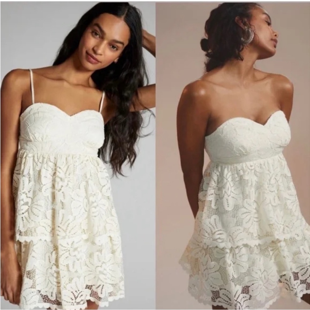 NWT Anthropologie Anthro removable strapless sweetheart lace tiered mini dress